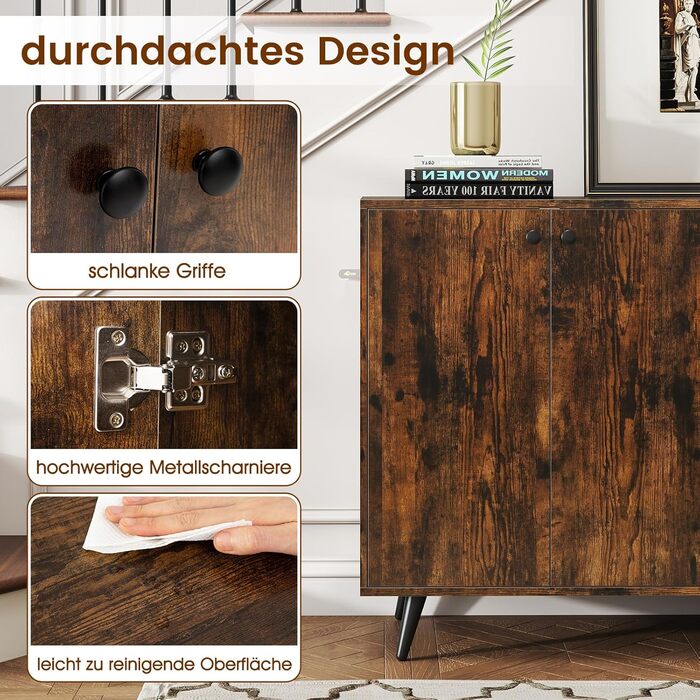 COSTWAY Комод-тумба з 4 дверцятами та регульованими полицями, 127,5 x 38 x 80 см, білий/коричневий