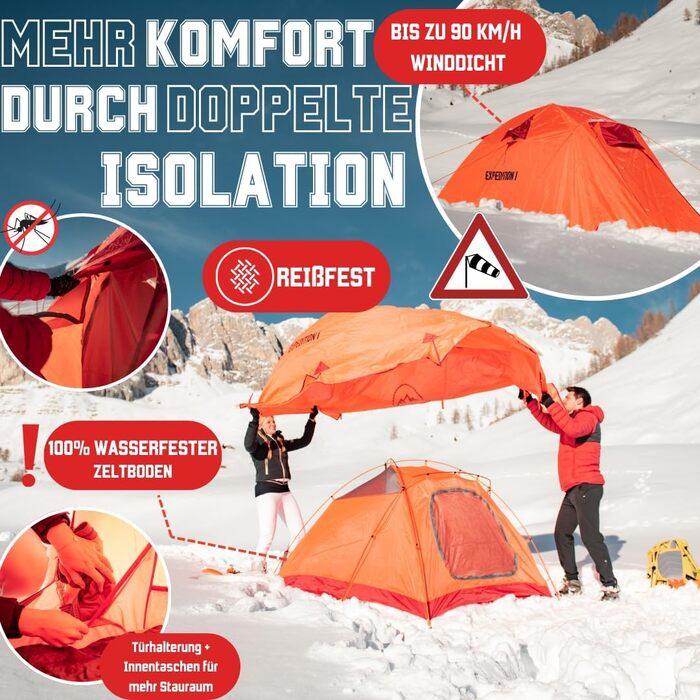 Намет GOALPINE® Expedition I 2-місний помаранчевий: ультралегкий, водонепроникний (4000 мм) для туризму, альпінізму та велопоходів, 3-4 сезони, швидке встановлення