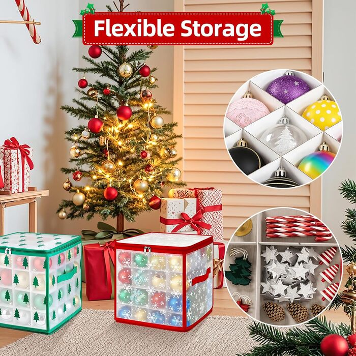 Коробка для зберігання новорічних кулічок, 2 шт, 128 відділень по 7 см, водонепроникна, знімні лотки, для прикрас ялинки (30x30x30 см)