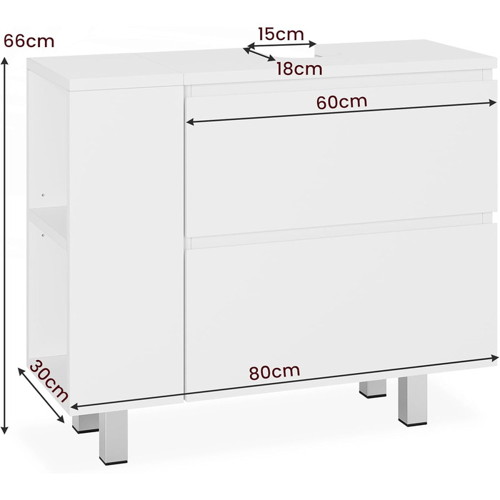 Тумба під умивальник, 2 ящики, трансформується, регулюється, багато місця для зберігання, білий, 80x30x66см