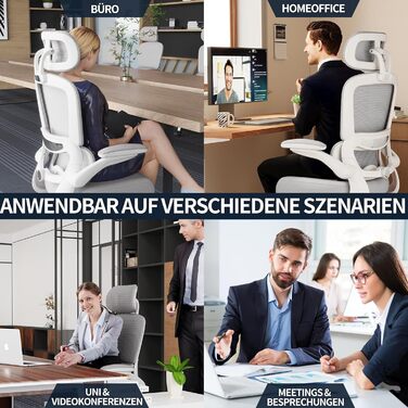 Ергономічне крісло TRALT для офісу з регульованою підтримкою попереку та підголівником. Ігрове крісло, офісне крісло для дому та офісу. Максимальне навантаження 150 кг, сірого кольору.