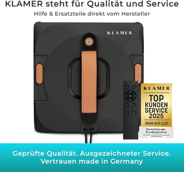 Робот-прибиральник вікон KLAMER 3500 Pa – автоматичний мийник вікон з резервуаром для води 100 мл, функція вологого прибирання, розпізнавання країв, тиха робота 60 дБ, захист від падіння та інтелектуальне планування маршруту (Чорний)