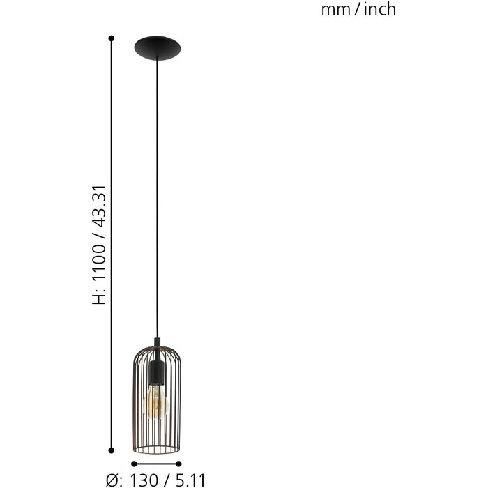 Настільна лампа EGLO Roccamena, вінтажна настільна лампа на 1 світло, промисловий приліжковий світильник з металу чорного та мідного кольорів, цоколь E27 (підвісний світильник на 1 світло)