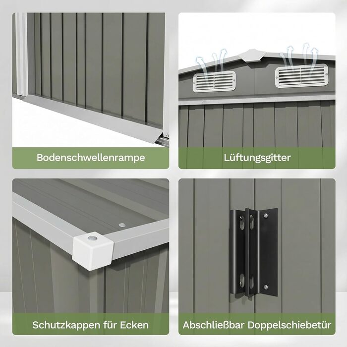 Сарай металевий Devoko 96x98x160 см для саду та двору з похилим дахом, сталевий, з рукавичками, сірий (L)