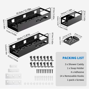 Душова полиця Hawsam без свердління, органайзер для полиць для ванної кімнати 4 шт. и, нержавіюча, чорний