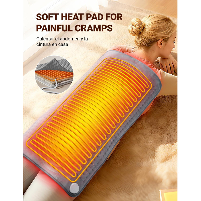 Електричне грілка для спини та тіла ALLJOY 85x45 см з автовимкненням, 6 температурних режимів, сірий колір