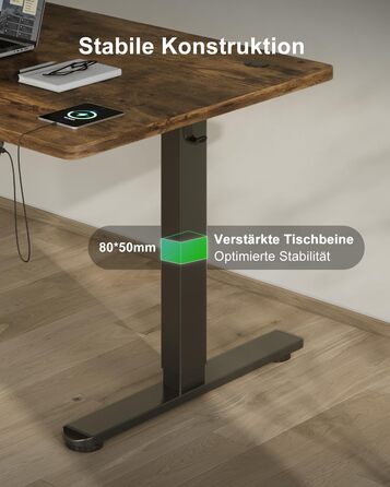 Регульований стіл Devoko 200x80 см з USB-C, електричний, мобільний, з органайзером для кабелів, білий/вінтажний коричневий