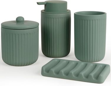 Набір аксесуарів для ванної кімнати 4 шт. з кераміки: дозатор для мила 350 мл, стакан для зубної пасти, мильниця, контейнер для ватних паличок. Декоративний набір для раковини (зелений)