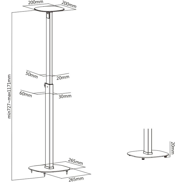 Підставки для колонок, 2 шт. – міцні ніжки для акустичних систем, до 10 кг, регульована висота 727-1171 мм (білі)