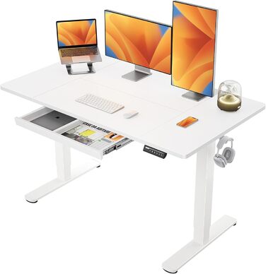 Електричний стіл ErGear 140x80 см з регулюванням висоти, шухлядою, 4-позиційною пам’яттю, T-подібною основою та багатосекційною стільницею