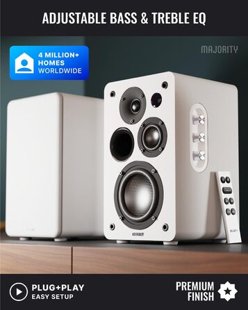 Активні Bluetooth-колонки Majority D100X 100W, вуглецеві драйвери, HDMI ARC, RCA, Optical, Phono, AUX, білі