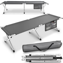 Розкладне кемпінгове ліжко TRESKO XXL, металеве польове ліжко 190 x 64 x 44 см, сіре, витримує до 150 кг