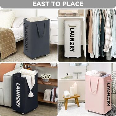 Кошик для білизни на колесах Goodpick 75L з знімним мішком для прання, сірий