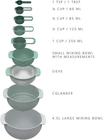 Joseph Joseph Nest 9 Plus: 9-Piece Кухонний Набір, Салатовий Колір, Пластик