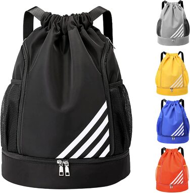 Спортивна сумка Tokeya на шнурку для чоловіків і жінок, водонепроникний рюкзак з відділенням для взуття, футбольна сумка для подорожей, йоги, плавання, фітнесу, баскетболу, чорний