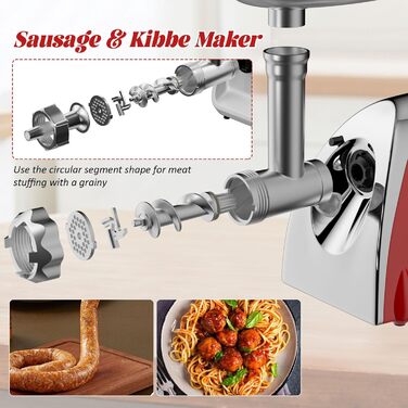 Електрична м'ясоподрібнювач Fleischwolf 2800W, 3 диски, з насадкою для ковбаси, потужність 2800 Вт, швидкість подрібнення 1,5 кг/хв (червоний)