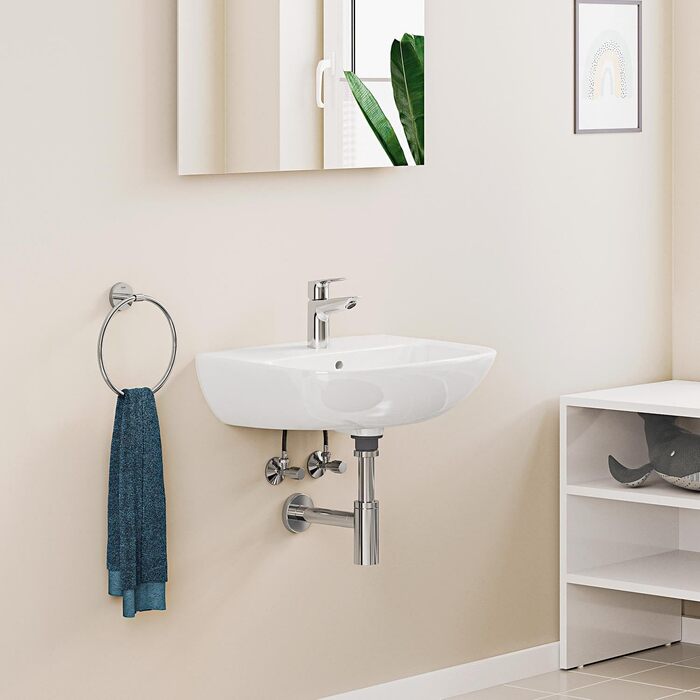 Змішувач для ванної кімнати Grohe StartEdge, економічний, холодна вода в середній позиції, з Pop-Up зливом, 3в1 інструмент, проста установка, хром, 23900001, S-Size, Push-Open, EcoJoy