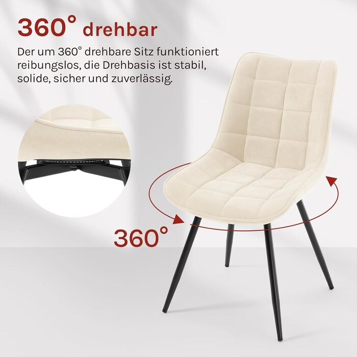 Крісла для обідньої зони WOLTU: комплект з 2 шт., м'які, з металевими ніжками, бежеві