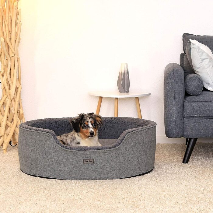 Ліжко для собак lionto з поворотною подушкою, миється ліжко для кішок, ліжко для домашніх тварин, плюшева кошик для собак, (м) 83x63 см, сірий, Сірий (м) 83 х 63 см