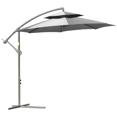Outsunny Parasol Centilever Parasol Ø2.67 x 2.45 м Кривошипна парасолька з подвійним навісом Поперечна основа Сталь Сталевий Поліестер Сталь Світло-Сірий