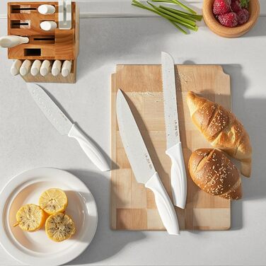 Набір ножів кухонних 15 предметів з точилкою, кухонні ножі для нарізки, подрібнення, рубання, безпечні, зелений