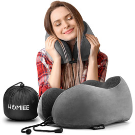 Подушка для шиї HOMIEE, подушка для подорожей, автомобіль, memory foam, ортопедична, для сну, офісу, подорожей (сіра)