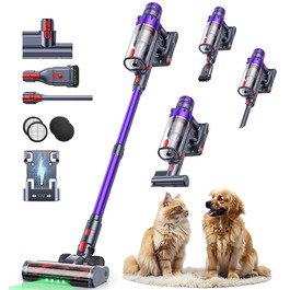 Акумуляторний пилосос SMOTURE 50000 Па, 65 хв роботи, з турбощіткою, для шерсті тварин, килимів, підлоги, авто - фіолетовий