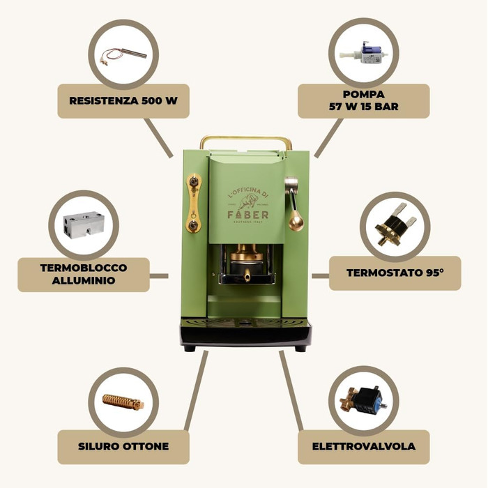 Кавомашина Faber Pro Deluxe з міді та вафельниці з Ese Paper 44 mm (Acid Green)