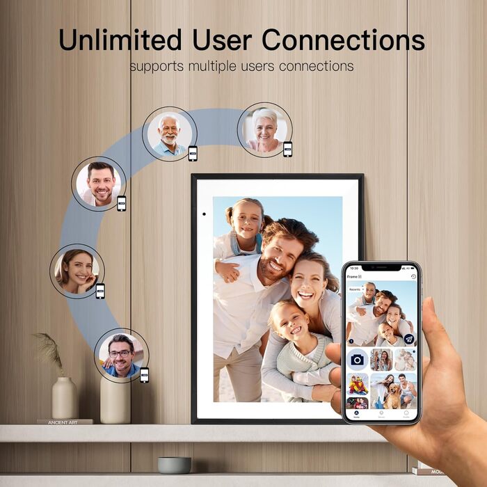 Цифровий фоторамка 10.1 дюйма з Wi-Fi, 32GB, IPS сенсорний екран, автоматичне обертання, чорний колір