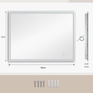 Дзеркало для ванної кімнати Dripex з LED-підсвічуванням 50x70 см (60x80 см) з Bluetooth, розеткою та протитуманним покриттям