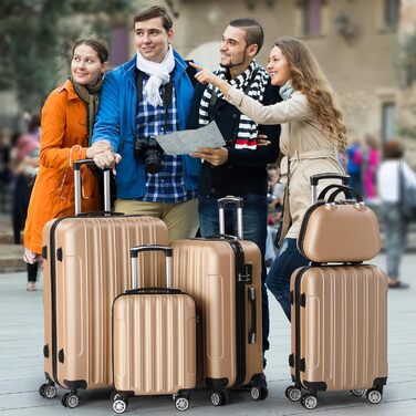 Набір валіз LALAHO 3/4/5 шт. з косметичними сумками, жорсткі валізи з ABS, набір багажу з валізою для макіяжу та ручною покладею, колір шампань