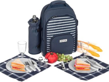 Набір для пікніка Anndora 15 предметів: рюкзак, деки, аксесуари, блакитно-білий, Navy Blue White Set