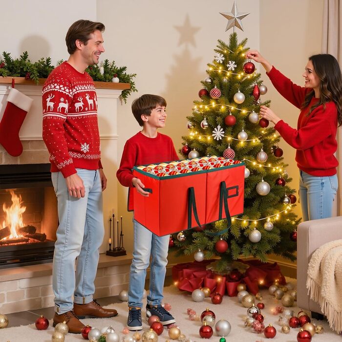 Коробка для прикрас на ялинку з 128 відділеннями, XL, з кришкою та кишенями, білий сітчастий матеріал