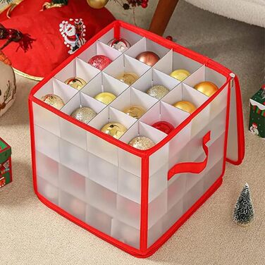 Коробка для зберігання 64 новорічних кулі - Складана коробка для прикрас - Регульовані перегородки та ручки - Пилгоподібна декор-коробка