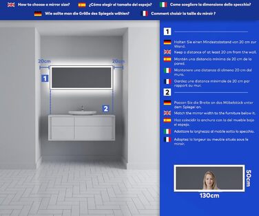 Дзеркало для ванної кімнати з підсвічуванням FORAM - LED дзеркало 120x70 см - на замовлення - сучасний дизайн без рами (Ambient Line)