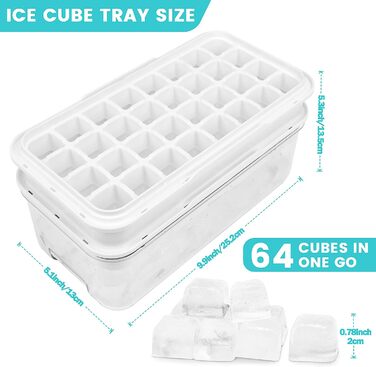 Форма для льоду QUELIEN з кришкою і контейнером 64 кубика біло-чорний