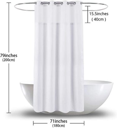 Тканинна шторка для душу з магнітами Snap Liner, біла, 180x200 см