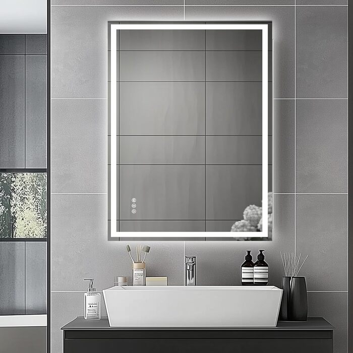 Дзеркало для ванної кімнати зі світлодіодним підсвічуванням 50x70 см, дзеркало з сенсорним вимикачем, Bluetooth (80x60 см)