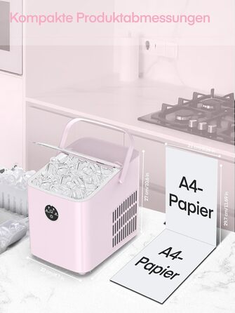 Льодогенератор Fohere 14 кг/24 год, рожевий: швидке виробництво льоду (5 хв), 2 розміри кулеподібного льоду, самоочищення, з ручкою та лопаткою для льоду