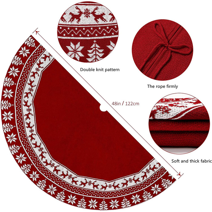 Спідниця для різдвяної ялинки Weldomcor, 122 см, в'язане ковдру для різдвяної ялинки, кругле ковдру з сніжинок лося, великий килимок для різдвяної ялинки