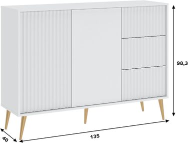 Комод дводверний Oggi Celbi з 3 шухлядами, білий, 135x98x40 см