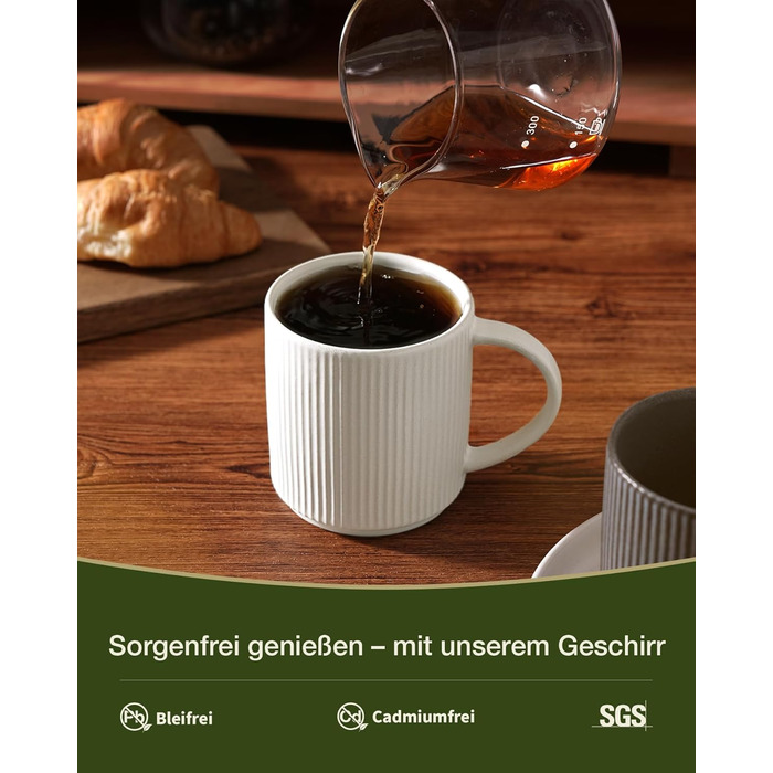 Набір тарілок Star 12 предметів для 4 осіб, керамічний посуд, стійкий до подряпин, для мікрохвильовки та посудомийної машини, бежево-білий матовий, чашки 355 мл (6 шт)