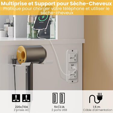 Дзеркальний туалетний столик Belife з підсвічуванням та 7 висувними ящиками, розеткою та 3 кольорами світла для спальні V5