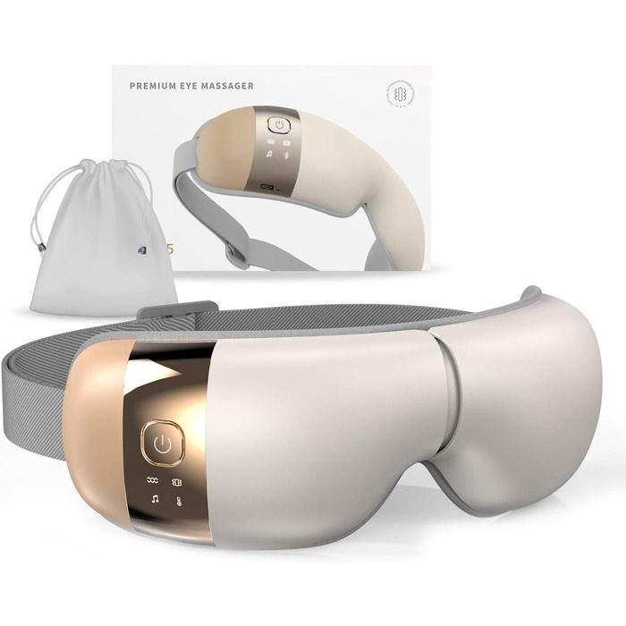 Масажер для очей HubiCare з підігрівом та вібрацією для зняття напруги, мігрені та зменшення втоми очей (Бежевий)
