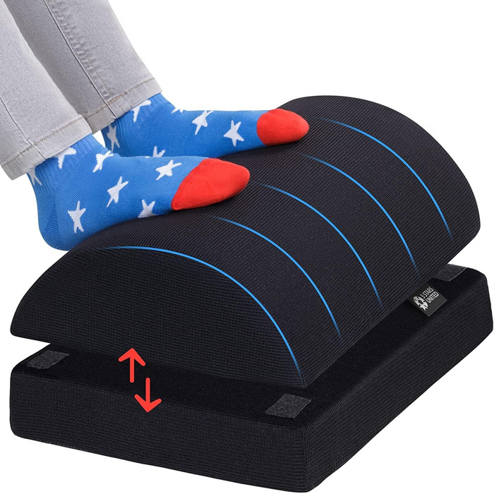 Підставка для ніг 5 STAR UNITED під стіл, регульована, з memory foam, сітчаста тканина, 15 см, для дому та офісу – темно-сіра (чорна)