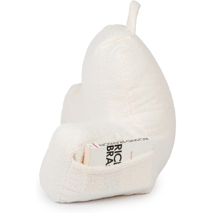 Подушка для спини з підлокітниками Flumi для читання, перегляду телевізора та відпочинку. Зручна подушка для ліжка та дивана з знімним чохлом, м'яка піна, з ручкою (Бежевий Boucle)