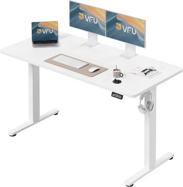 Регульований стіл за висотою з USB-C зарядкою, електричний стіл з пам'яттю, стіл для стоячи/сидячи, комп'ютерний стіл для офісу, стоячий стіл, білий Pro White Pro (білий, 140 x 60 см)