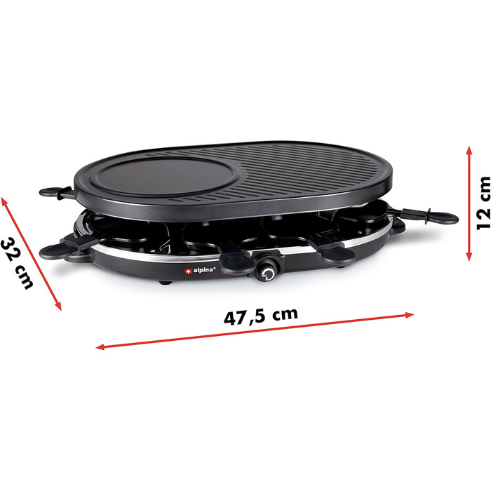 Раклетний гриль Alpina - зі сковорідками та лопатками - 1400 Вт - 8 персон, 8711252182247 (RACLETTE-GRILL ОВАЛ)