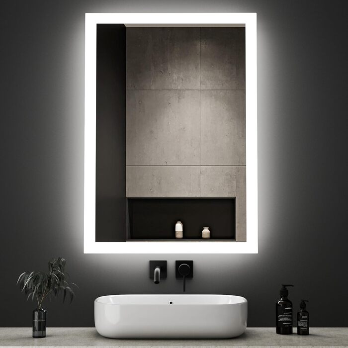 LED дзеркало для ванної кімнати Boromal 40x60 см з підсвічуванням та вимикачем, 6500K, холодний білий світ, Стиль Jb