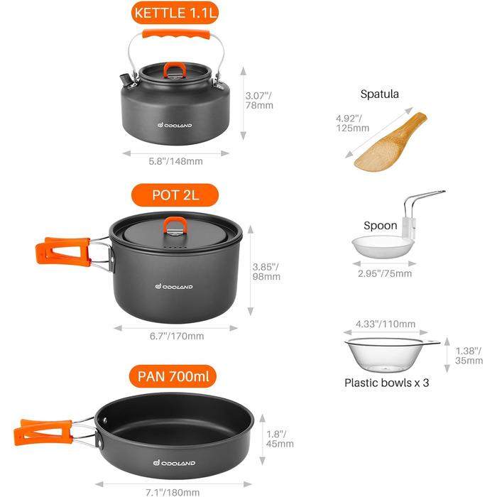 Одоленд 10 шт. Набір туристичного посуду з каструлею, сковородою та чайником для активного відпочинку та подорожей